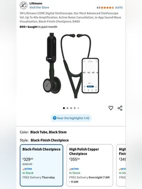 Littmann Core Digital Stethoscope - Black Tube & Stem • BRAND NEW NEVER USED